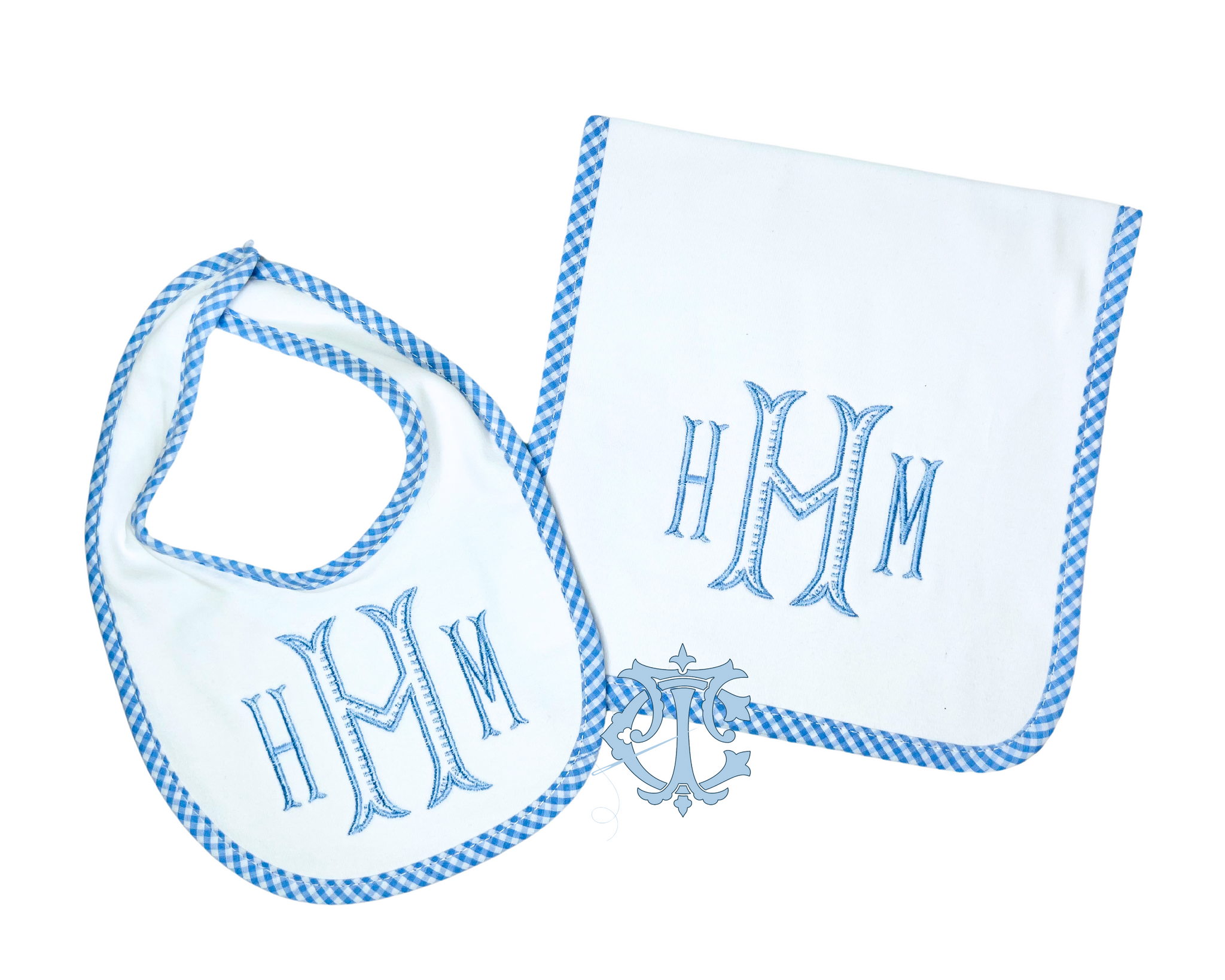 Gingham Bib and Burp Set