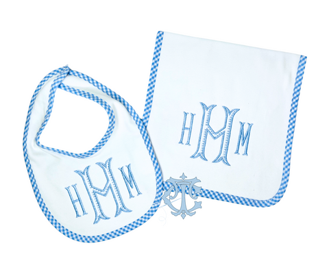 Gingham Bib and Burp Set