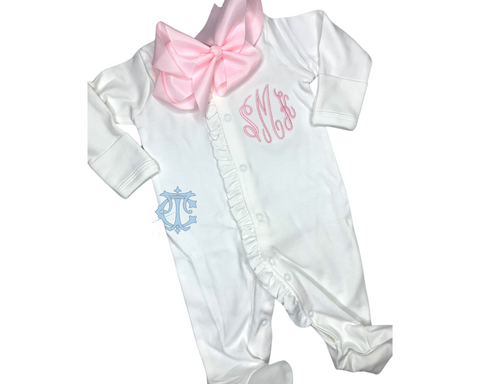 Ruffle Embroidered Footie Coming Home Outfit