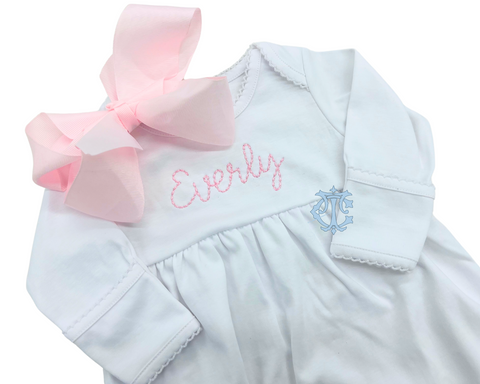 Picot Trim Newborn Girl Gown