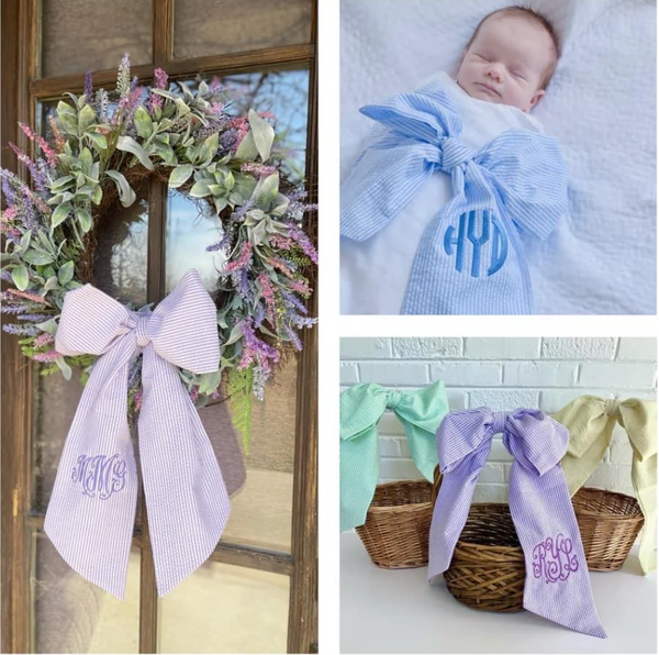 Seersucker Newborn Bow Sash, Maternity Sash