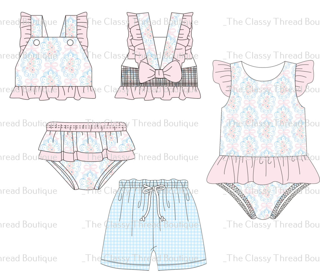 Pink/blue floral swim collection
