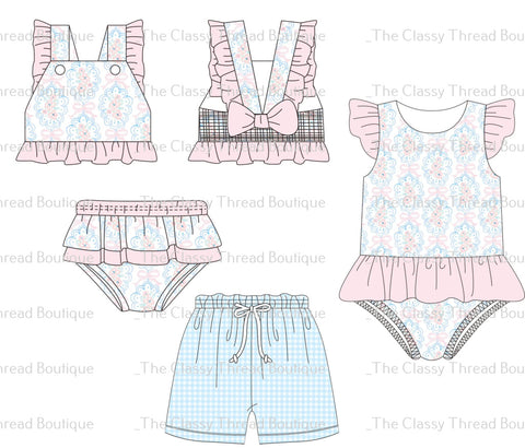 Pink/blue floral swim collection